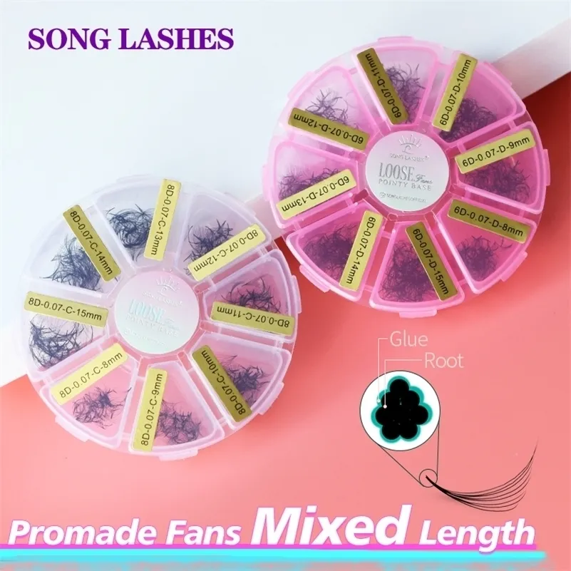 Strumenti per il trucco Song Lash Premade Russo Volume Fan Lunghezza mista Estensione ciglia Sharp Gambo appuntito Ciglia Radice sottile 3d 14d 220922