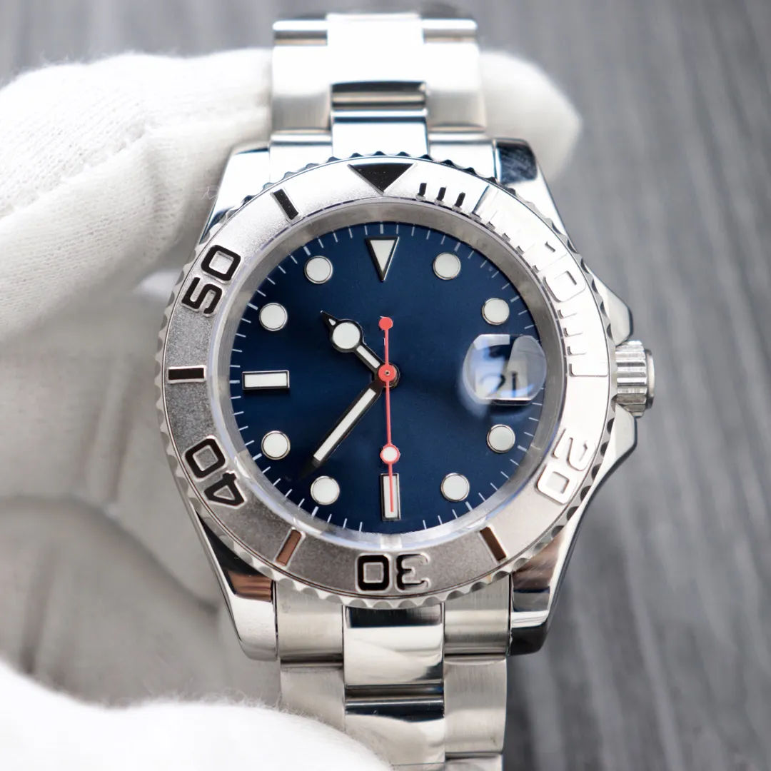 Мужские часы яхта с синим циферблатом, 40 мм, светящийся, водонепроницаемый, с увеличительным календарем, автоматические механические часы из нержавеющей стали 904L