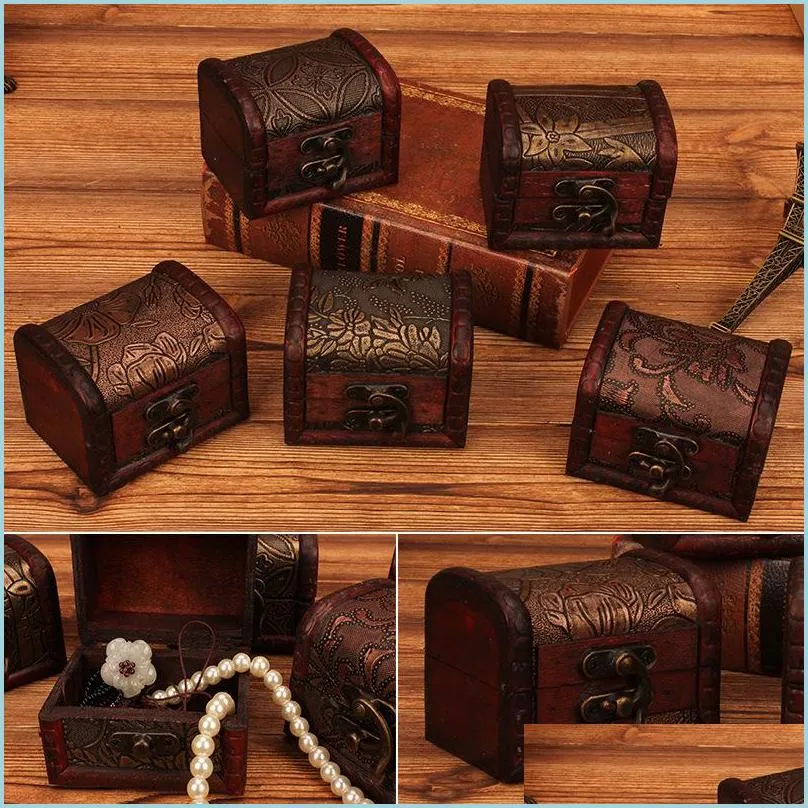 Caixas de embalagem pequenas caixas de bugigangas vintage caixas de j￳ias de j￳ias de madeira decora￧￣o de artesanato em casa aleatoriamente p backpackbyzhome dh7zx