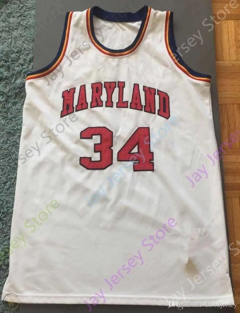 NCAA College Maryland Basketball Jersey 34 Len Bias White Red Yellow All Stitched and Embroidery