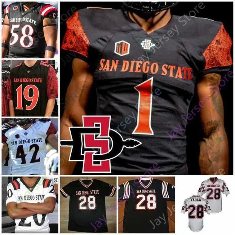 Mitch Custom San Diego State Aztecs Football Jersey NCAA College Chance Bell Chase Jasmin Keshawn Banks Rashaad Penny 28 Marshall Faulk Ryan Agnew