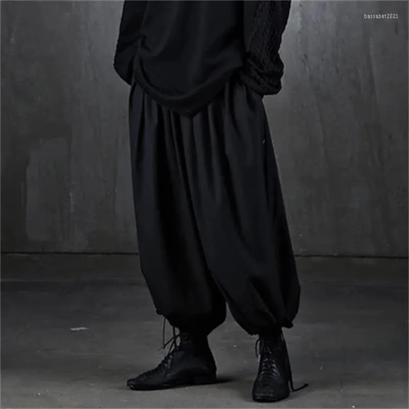 Men's Pants BYTHER Men's Korean Edition Of Alternative Fashion Loose Lacing Can Be Bound Feet Wide Leg Trousers