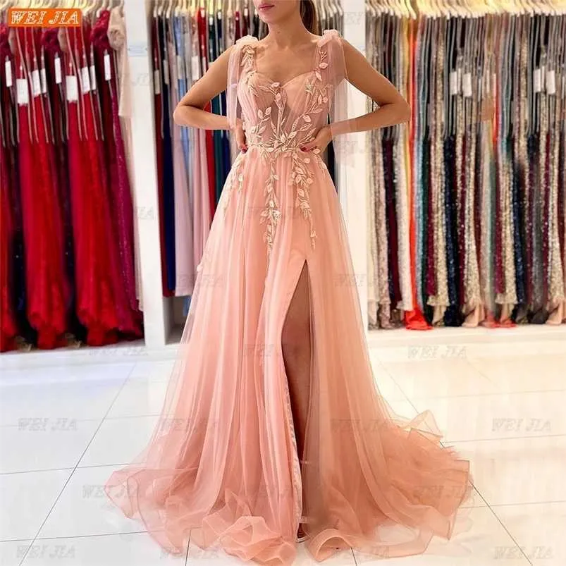 Parti Elbiseleri Kadınlar İçin Bohem Pembe Balo Elbiseleri Vestidos de Fiesta Largos Elegantes de Gala Bir Çizgi Tül Apliked Fermuar Resmi Parti Elbisesi 220923