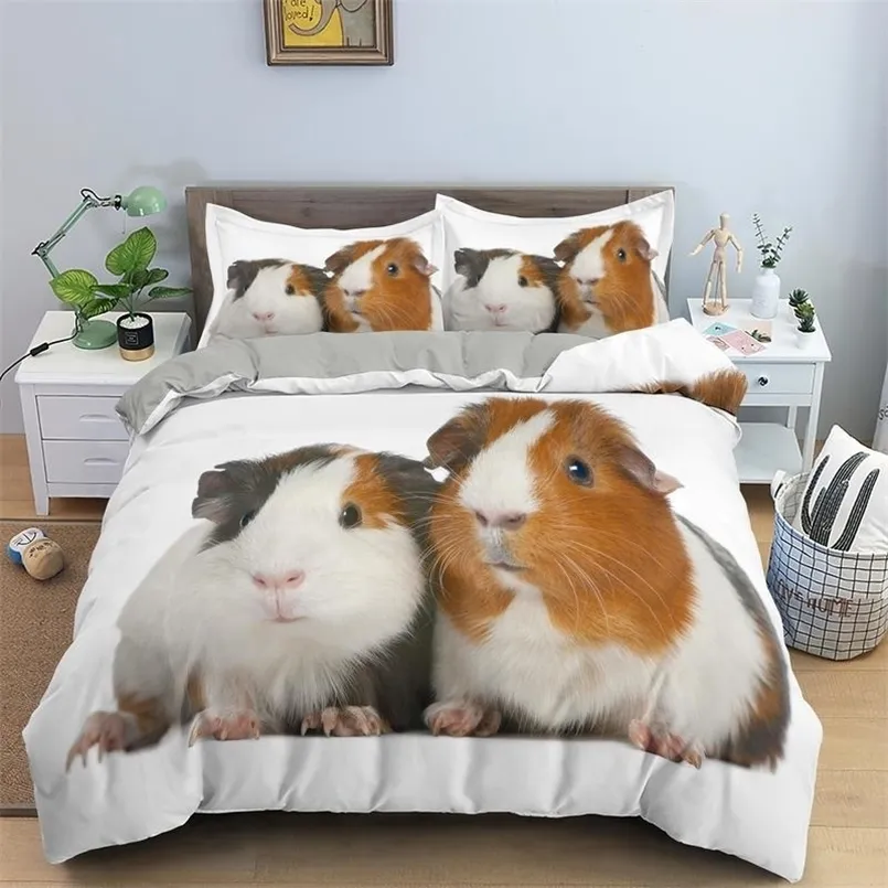 Conjuntos de cama Conjunto de leitos de cama de porquinho da Índia capa de edredom de edredão 3D de mouse para crianças meninas meninas adolescentes gêmeos de poliéster de poliéster 220924