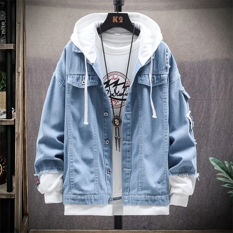 Jackets masculinos jeans masculinos com capuz slim fit casual streetwear