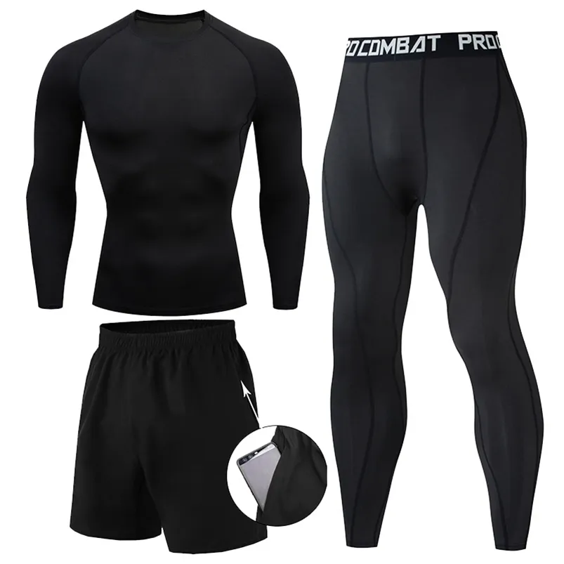 T-shirts pour hommes 23pcs ensembles Costume de boxe rashguard kit masculin MMA vêtements de compression hommes t-shirt à manches longues leggings survêtement Sport Suit 220924