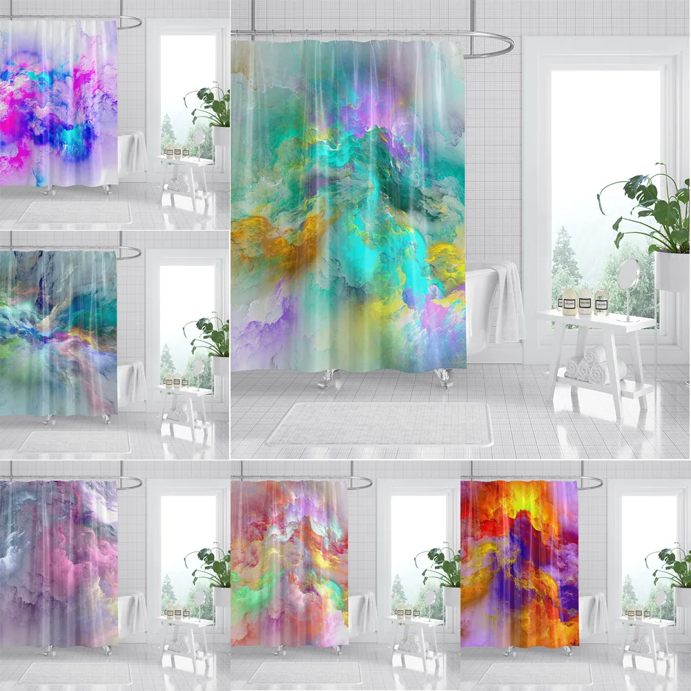 Shower Curtains Colorful Galaxy Space Psychedelic Marble Sea of Clouds Nebula Hang Tie Dye Bathroom Decor Cortina Ducha 220926