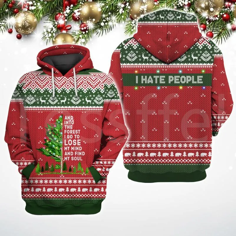 Felpe con cappuccio da uomo Felpe da uomo I Hate People Christmas Xmas Camping Bear Alien Harajuku 3DPrint Uomo/Donna Divertente Streetwear Pullover