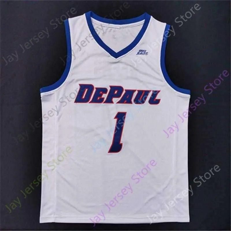 2020 New NCAA College DePaul Blue Demons Jerseys 1 Romeo Weems Basketball Jersey White All Stitched Size Men Youth Adult