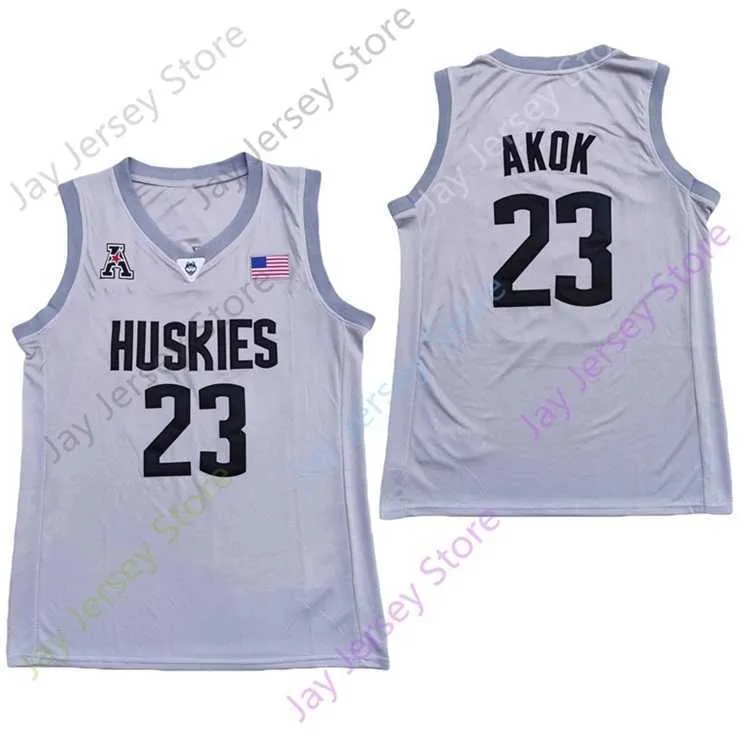 Mitch 2020 Nowy NCAA Connecticut Uconn Huskies koszulki 23 Akok College Basketball Jersey Grey Size Młodzież