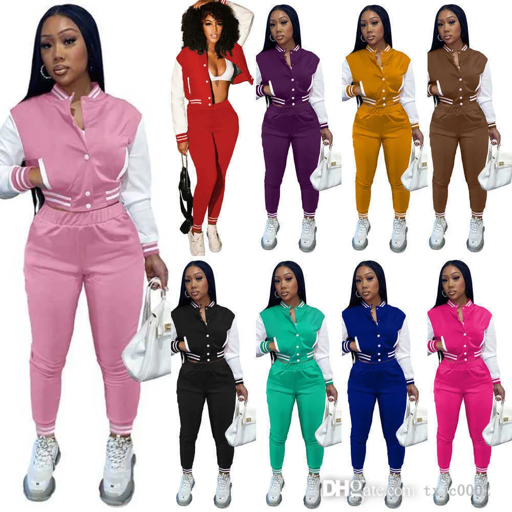 2022 Fall Winter Women Varsity Baseball Suits Tracksuits Two Piece Pants Set Fall Winter Patchwork Jackets Sweatpants Outfits