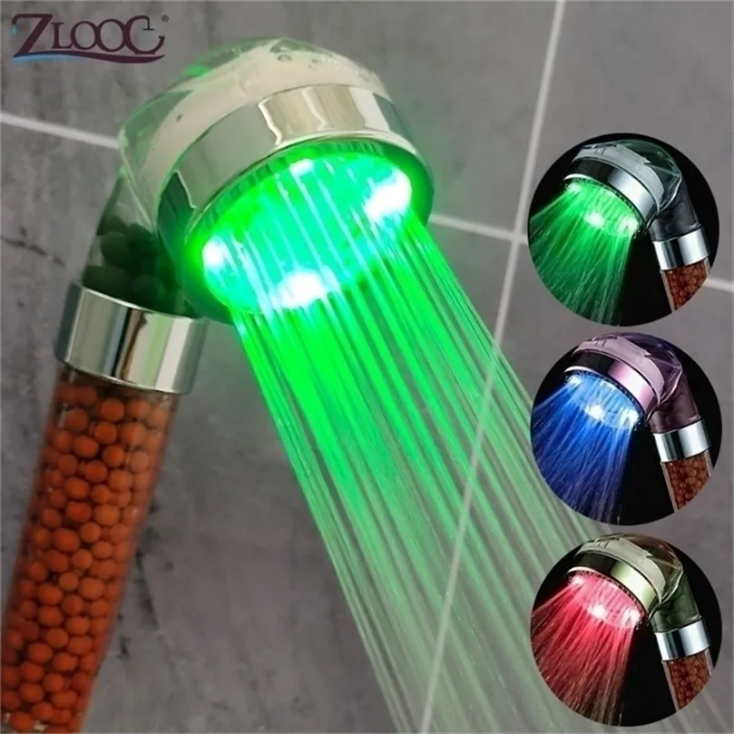 Pommeaux de douche de salle de bain Anion coloré LED tête de SPA sous pression économie d'eau contrôle de la température lumière poche grande pluie 220922