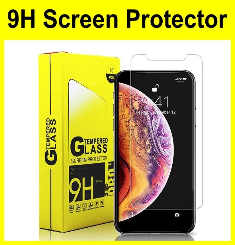 Para Iphone Para Iphone Protector de pantalla Película de vidrio templado 0.33Mm con caja de papel 14 13 12 11 Pro Max Xs Xr 7 8 Plus Lg Stylo 6 endurecido