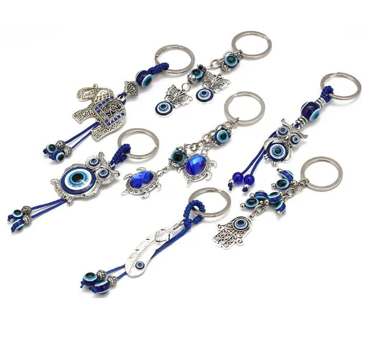 Mode Animal tortue palmier mauvais yeux porte-clés porte-clés verre porte-clés verre bleu oeil pendentif ornement porte-clés