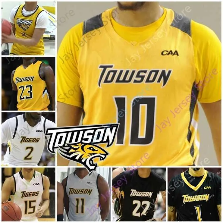 Mitch Custom 2020 Towson Tigers Basketball Jersey NCAA College Brian Fobbs Allen Betrand Nakye Sanders Jason Gibson Juwan Gray Gary Neal