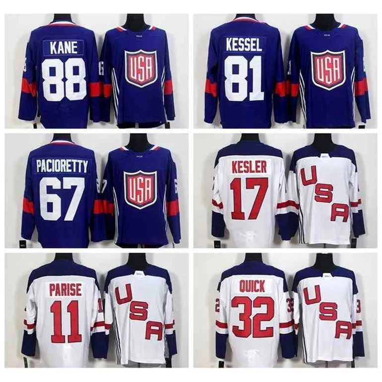 Gla World Cup 2016 Team USA Hockey Maglie US 11 Zach Parise 88 Patrick Kane 81 Phil Kessel 32 Jonathan Quick 67 Max Pacioretty 17 Ryan Kesler