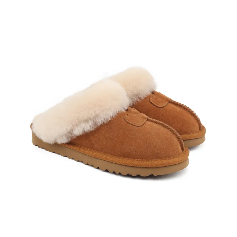 Australië Vrouwen Slippers Designer Winter Booties Thuis Indoor Katoen Warme Schoenen Echt Leer Bont Slides Snowboots EE43