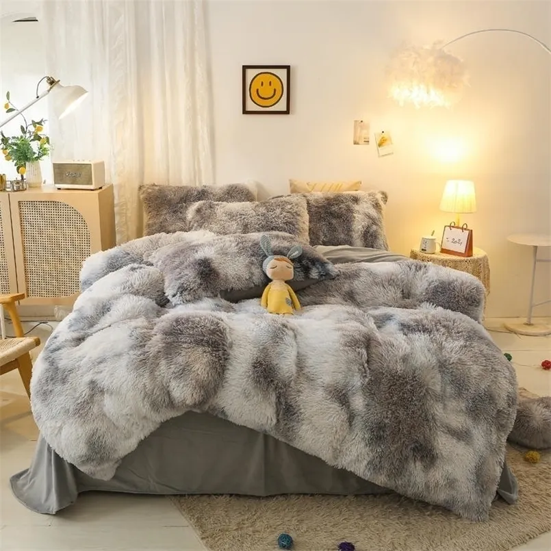 Bedding sets Gradient color Plush Shaggy Ultra Soft Bedding Sets 4Pcs Twin Double Queen King1Faux Fur Duvet Cover 1Bed Sheet2Pillowcases 220924