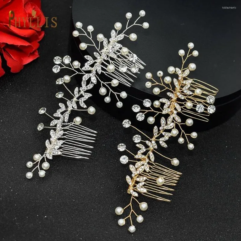 Başlıklar A429 Gümüş Altın Gelin Gelin Tarak Klip Pimi Rhinestone Pearl Düğün Saç Bandı El Yapımı Gelin Başlık Kadınlar Diadem Head Bands