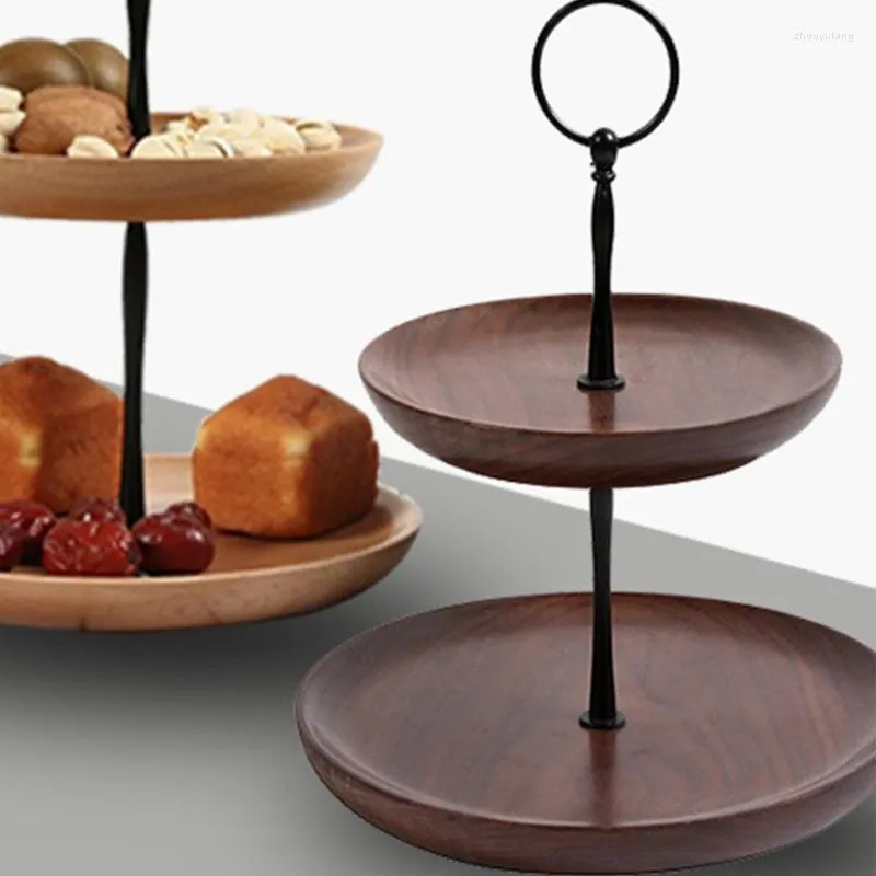 Double Layer Wooden Cake Stand Cake Plate Dessert Table Display