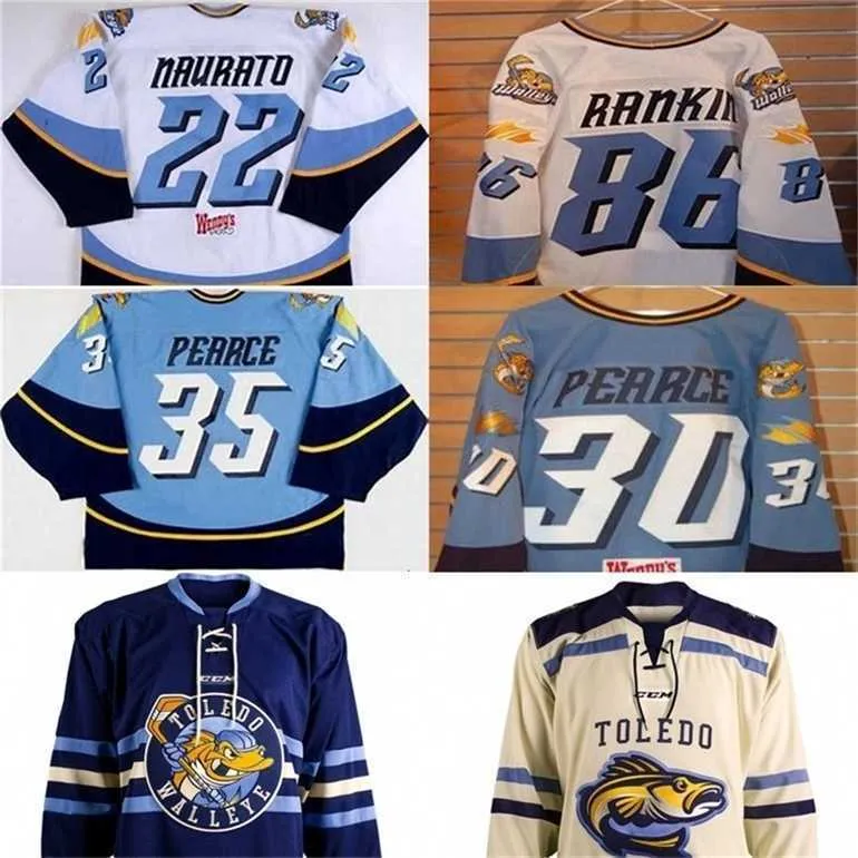 GLA mit toledo Walleye 22 Naurato 86 Evan Rankin 30 Pearce 35 Pearce męskie damskie młodzież 100% haft niestandardowy