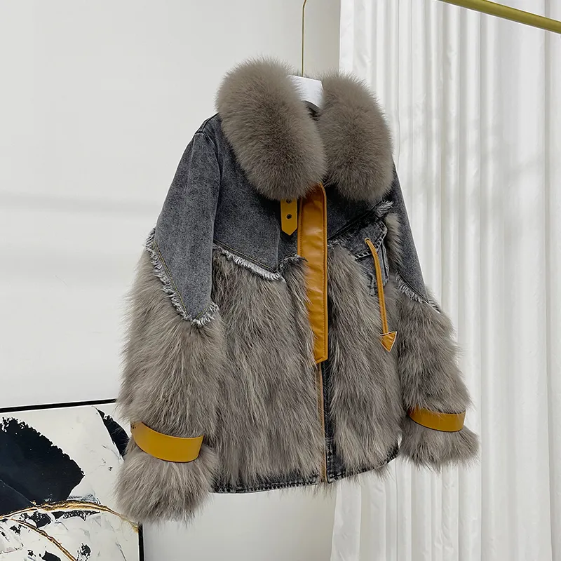 Kobiety FUR FAUX Of -BYBY BIAŁA KACKA Down Line Winter Denim Kurtka Kobieta Parka PRAWDZIWA Naturalny kołnierz ciepłe odzież wierzchnią 220926