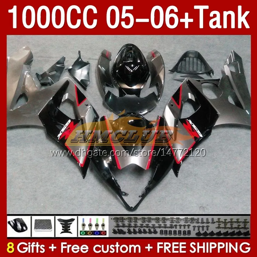 Injektionsmögelmässor Tank för Suzuki GSXR 1000 CC K5 GSX-R1000 05-06 Kroppsarbete 157NO.123 GSXR-1000 GSXR1000 2005 2006 GSX R1000 1000CC 05 06 OEM FAIRING GRÅ GRASSY GLANSSY