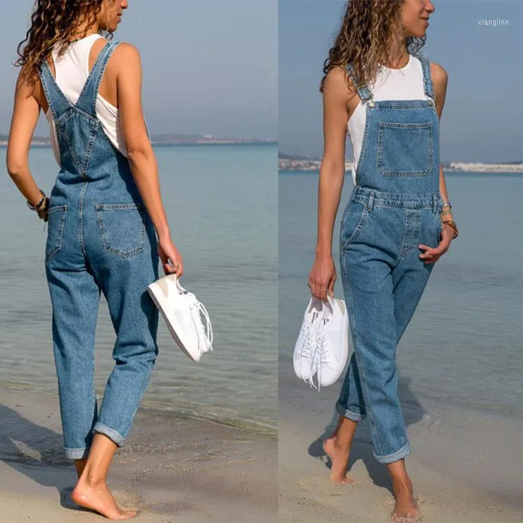 Women's Jeans Romper Woman Loose Pants Women's Denim Dungarees Jumpsuit Ladies Overall Long Trousers Female Cargo Women