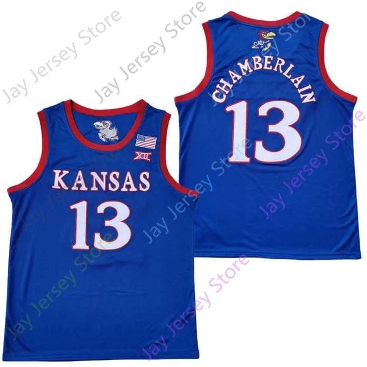 Mitch 2020 New NCAA College Kansas Jayhawks Jerseys 13 Chamberlain Basketball Jersey Blue Size Youth Vuxen All Stitched