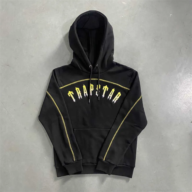 Men's 2024 Trapstar Tracksuit Set - Black Paneled Gold Embroidery