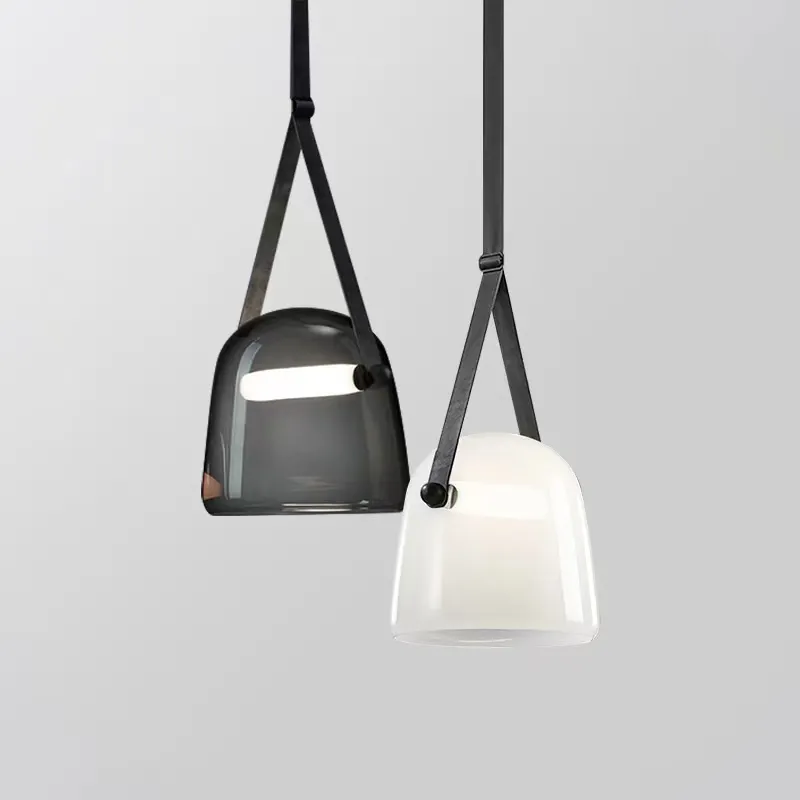 디자이너 흰색 스모키 유리 펜던트 조명 현대 LED 침실 학습 거실 침대 침대 흑인 아르 데코 램프 비품