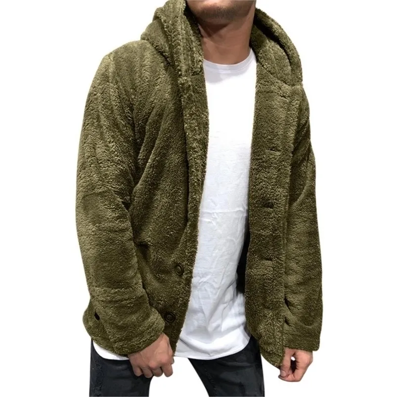 Vestes pour hommes hiver fausse fourrure manteau hommes décontracté chaud doux veste en peluche pardessus poche à capuche mâle 220924