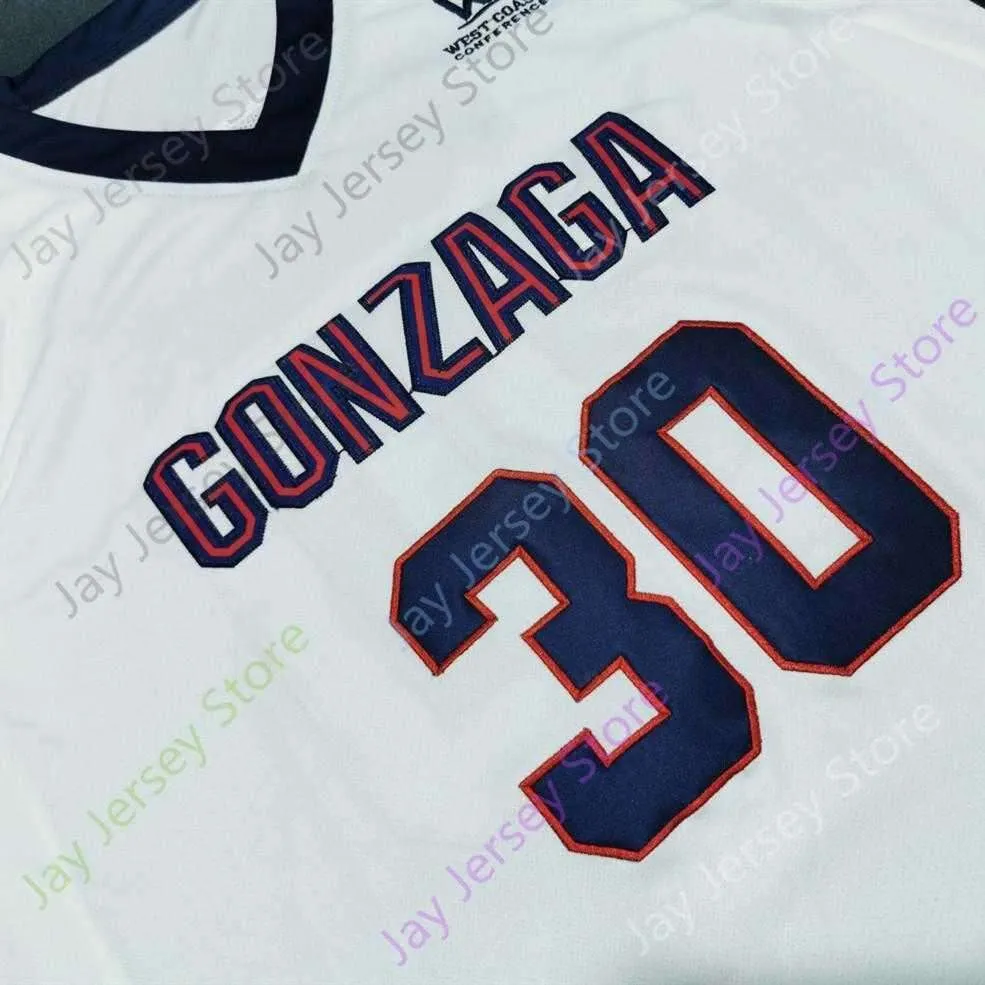 2021 Final Four New NCAA College Gonzaga Bulldogs Jerseys 30 Golden Basketball Jersey White Size Youth Adult All Stitched
