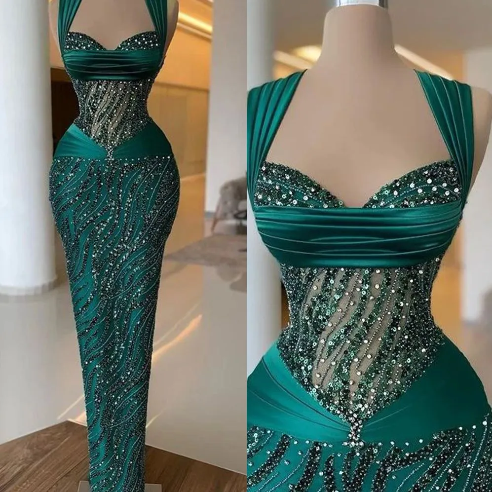 Hunter Green Sweetheart Evening Dresses Sleeveless Sequins Mermaid Prom Dress Custom Made Floor Length Formal Party Gown