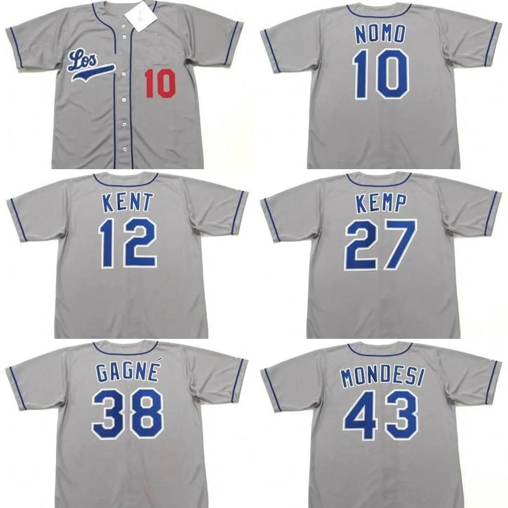 Maglie da baseball NEW College Baseball Indossa uomini da baseball Los Angeles 10 HIDEO NOMO 12 JEFF KENT 27 MATT KEMP 38 ERIC GAGNE 43 RAUL MONDESI 55 OREL HERSHISER