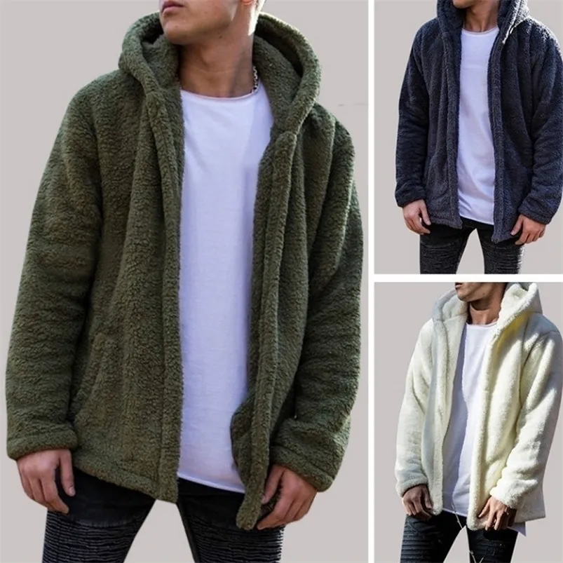 Herrjackor vinter varma män tjocka hoodies toppar fluffig fleece pälsjacka huva kappa ytterkläder långärmad cardigans 220924