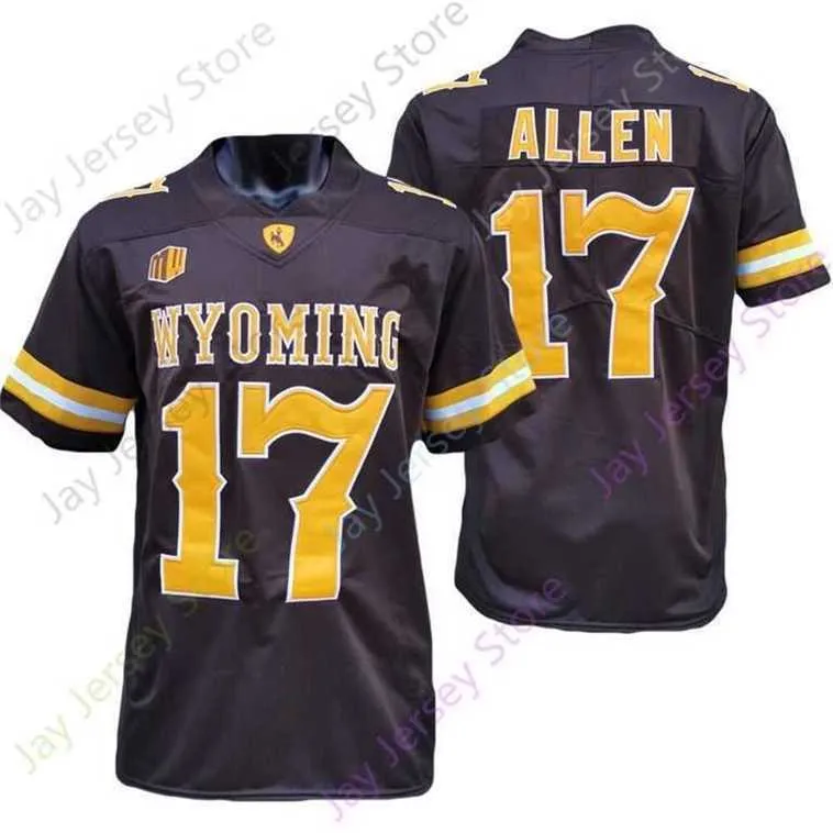 Mitch 2021 NIEUW NCAA College Wyoming Jersey 17 Josh Allen Coffee Witte Size S-3XL Volwassen jeugd allemaal gestikt borduurwerk