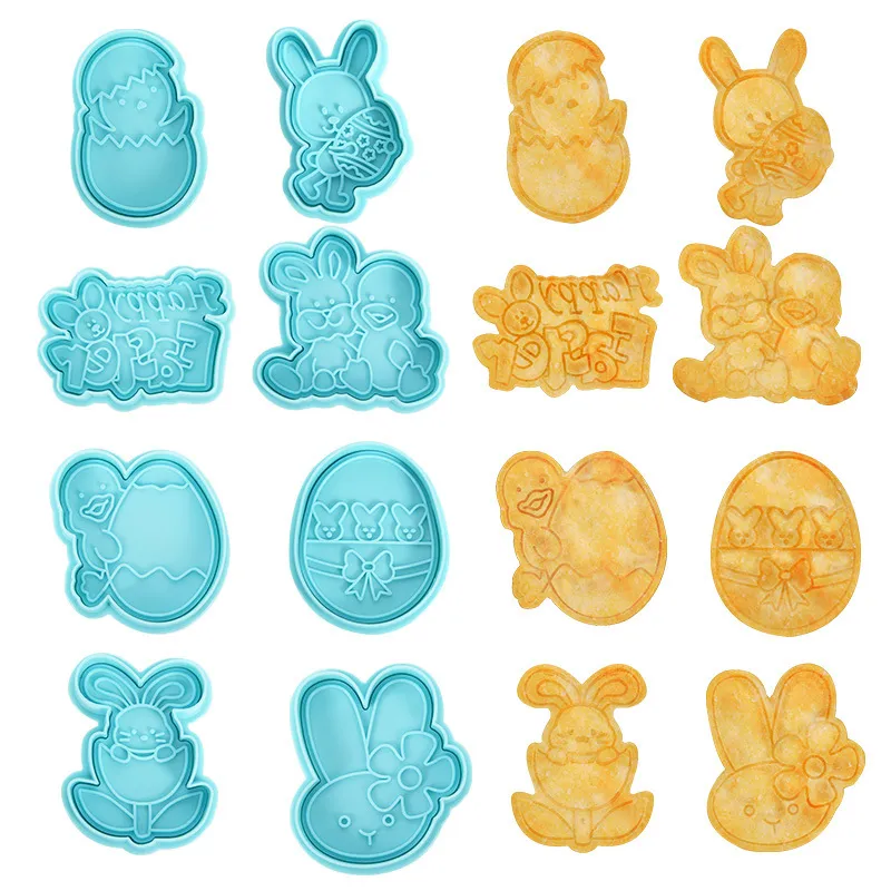 4Pcs/set Easter Food Grade Plastic Cookie Mold Egg Bunny Cookie Cutters Molds Baking Tools Cake Decor Party Cupcake DIY Supplies