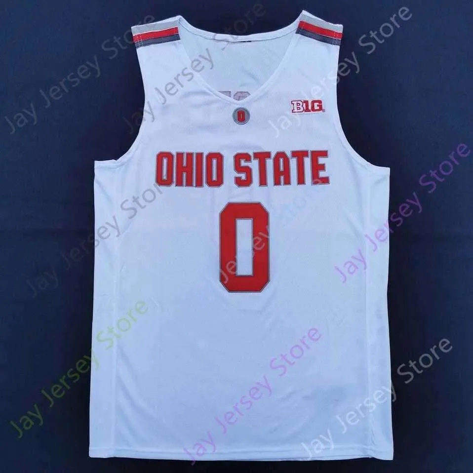 2020 New NCAA Ohio State Buckeyes Jerseys 0 Russell College Basketball Jersey White Red Size Youth Adult