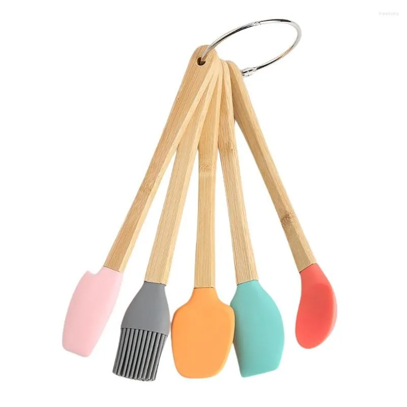 Outils de cuisson 5 pièces/ensemble Mini outil de cuisson, manche en bois coloré pour enfants, cuisine en Silicone, barre de fer en bambou