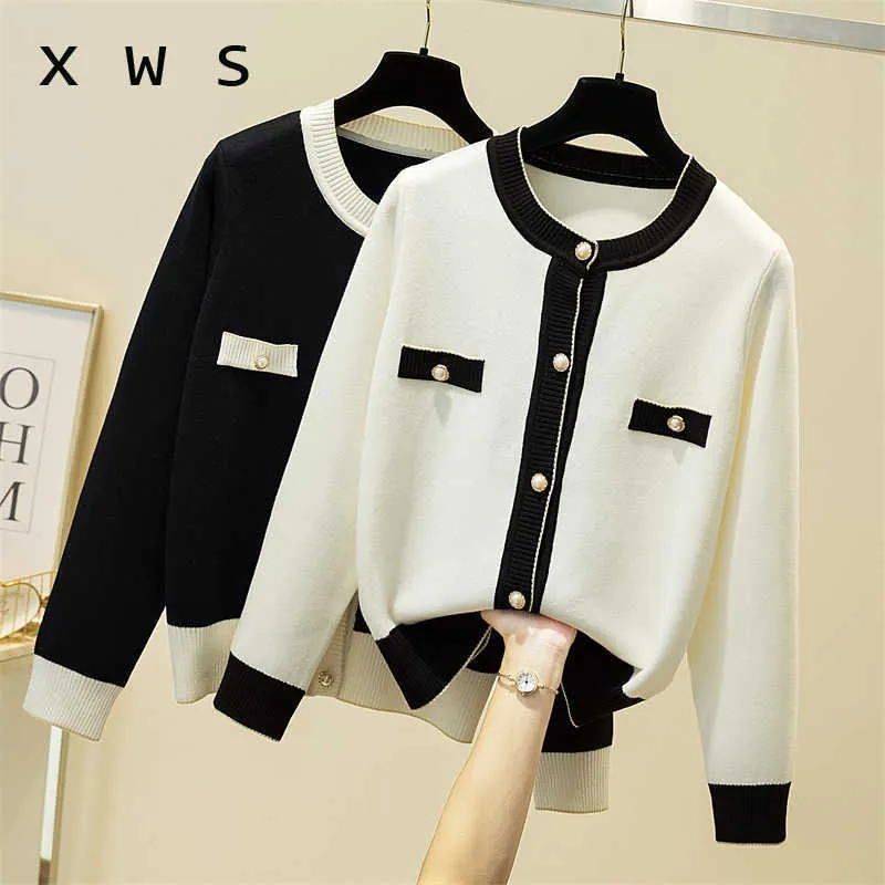 Camisolas femininas Sueter Mujer 2022 Sweater Elegant Women and Cardigans Button Up Pearl Beading Black White Formal Knoty Jersey Mujer T220925