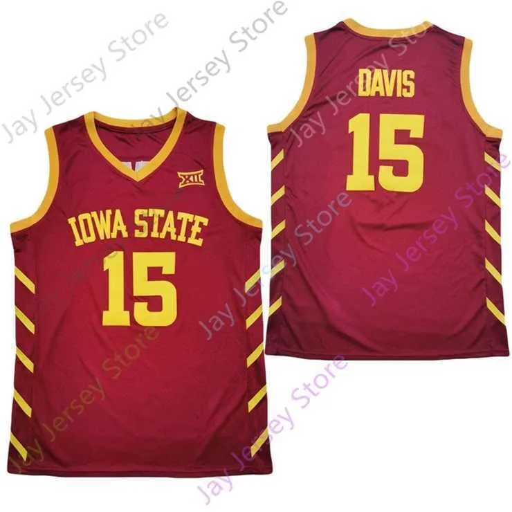 Mitch 2020 Nowy NCAA Iowa State Cyclones Jerseys 15 Davis College Basketball Jersey Red Size Młodzież dorosły All Sichled