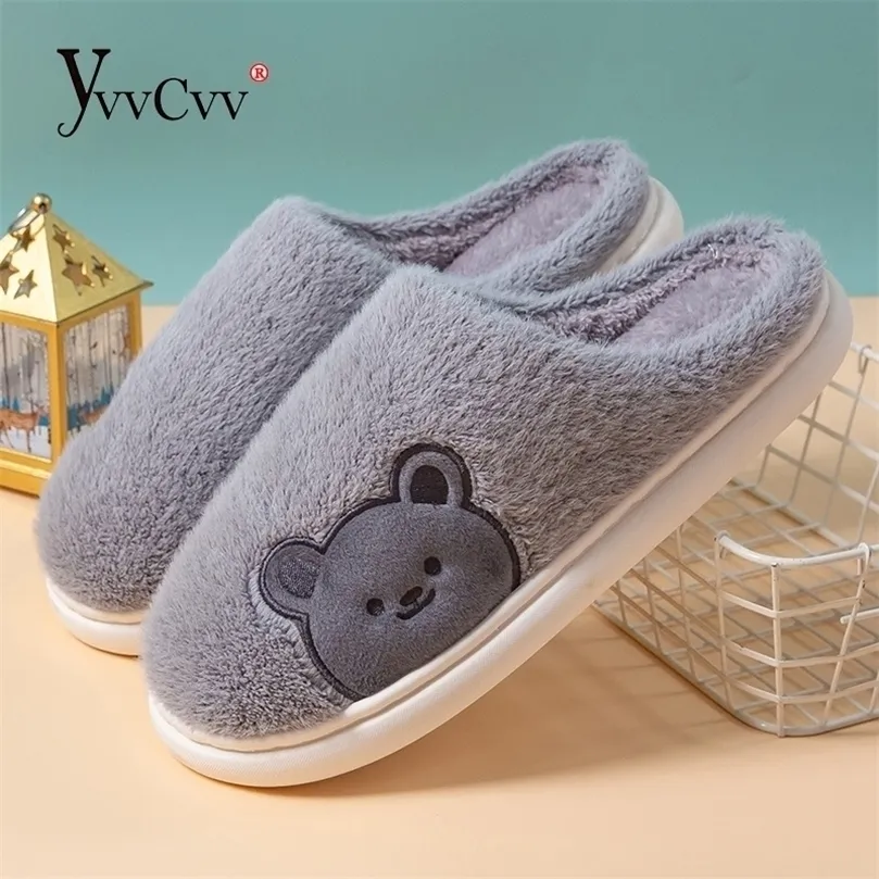 YvvCvv Mignon Ours Fluffy Furry Animal Pantoufles Femmes Hiver Floue Lapin Diapositives Mémoire Mousse Pantoufles Maison Plate-Forme Chaussures 220926