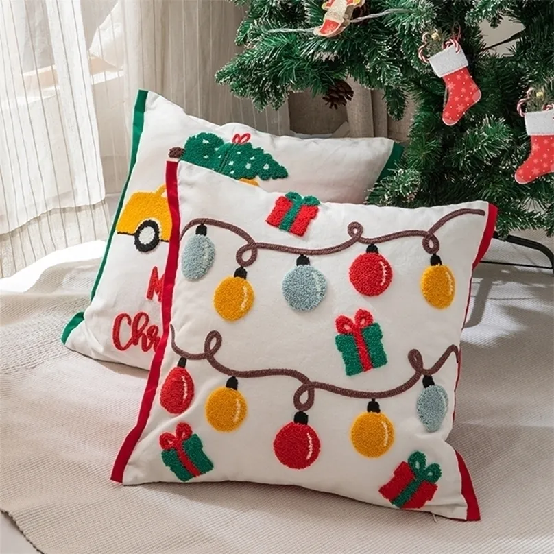 Cuscinetto cuscino decorazione natalizio cover cuscino di cuscino di snow fiflake ricamo quadrata di cotone 45x45cm 220923