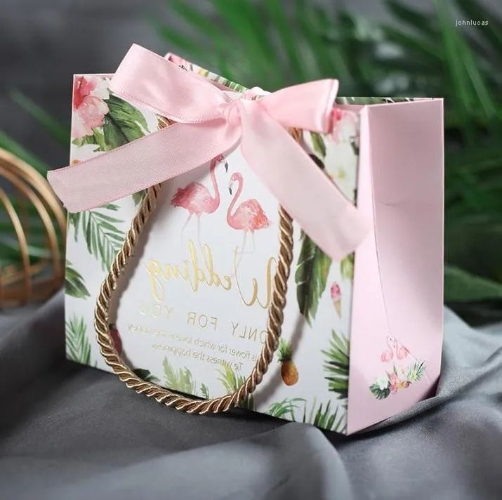 Bolsa de papel Kraft de embrulho de embrulho de presente com maçaneta e sacos de fita para festa de casamento, pequeno bolo de doces presente por atacado