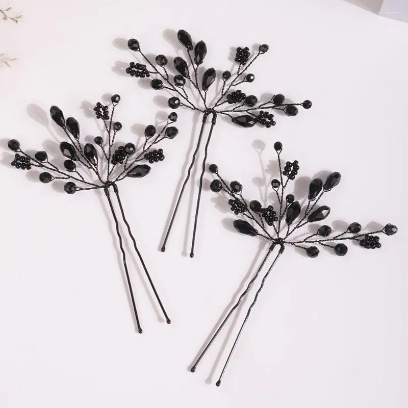 Headpieces Black Crystal Beads Halloween Hairpins For Wedding Fashion Handmade brudhuvudstycke Fest Hårtillbehör smycken brudar Tiara