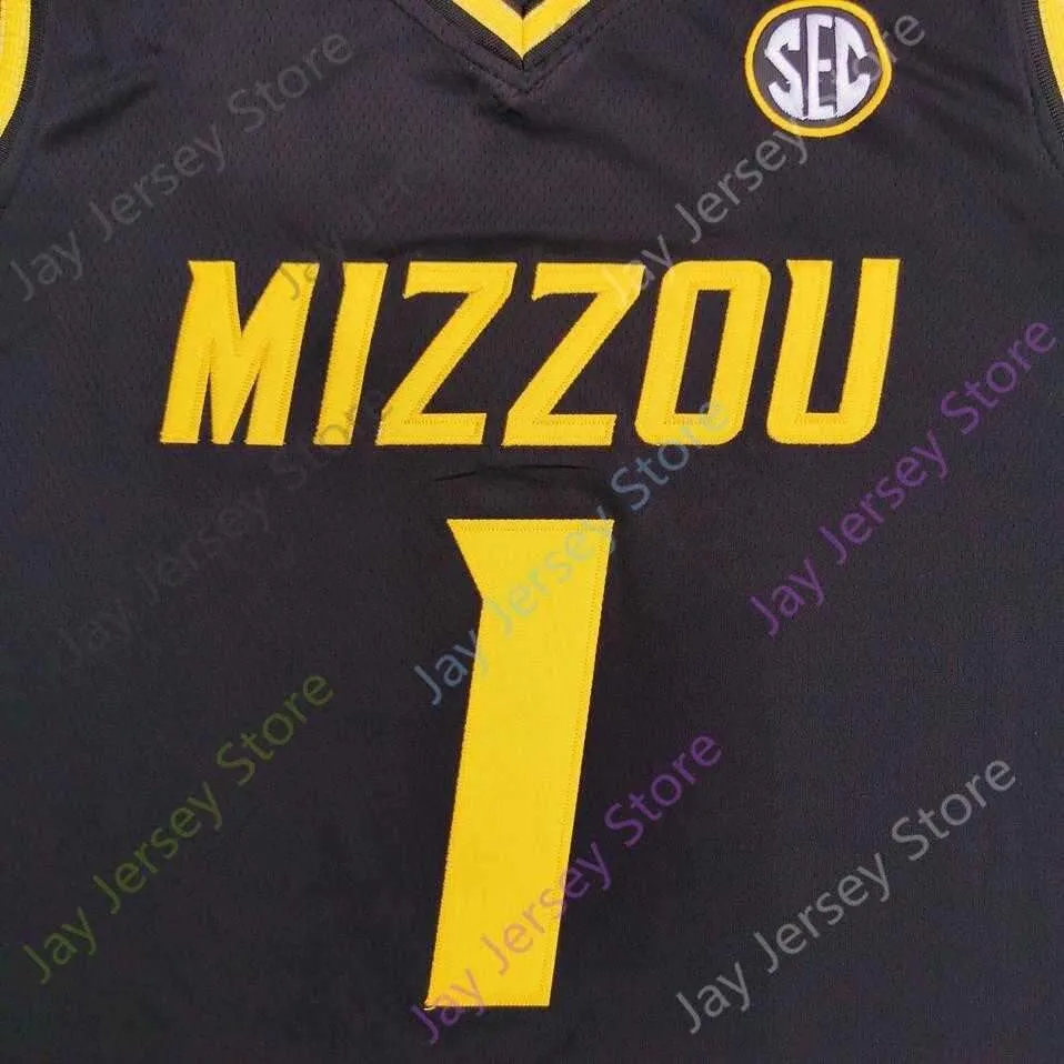 2020 New NCAA Missouri Tigers Jerseys 1 Xavier Pinson College Basketball Jersey Black Size Youth Adult