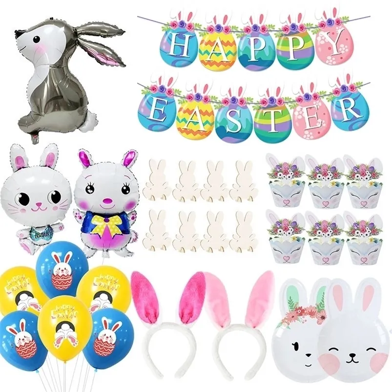 Andra festliga festförsörjningar Easter Bunny Disponertable Table Seory Decor Rabbit Foil Balloons Födelsedag Baby Shower Pannbandsgåvor 220922