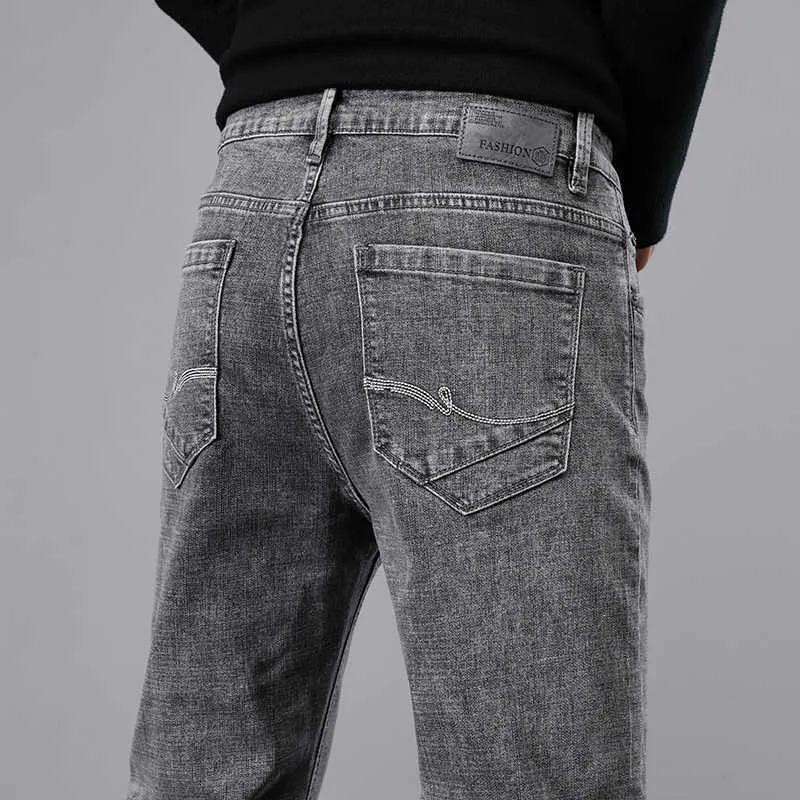 Jeans pour hommes Automne Coupe Droite Fumée Gris Stretch Vintage Lavé Slim Poche Casual Denim Pantalon Mâle Marque Vêtements 220923