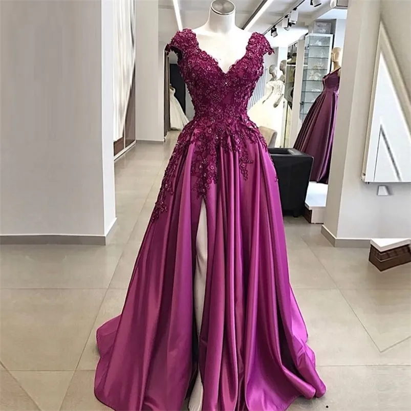 Party Dresses Elegant Long Purple Prom Dress Abendkleider Sexig High Slit pärlor Applique Vestidos de Fiesta Largos Evening Gowns 220923